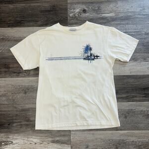 Vintage Reebok Ivory White Blue Mens L Palm Tree Beach Surfer Cotton Graphic Tee